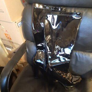 WMN Patent Leather Over Knee High Boot Platform Square Toe Black Sz 9 Worn Once